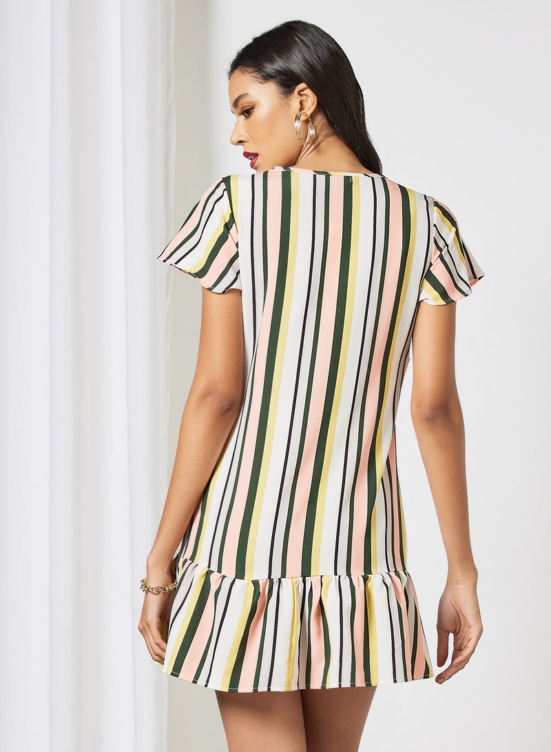 Aila Stripes Printed Ruffle Hem Mini Dress Multicolour  - Image 2