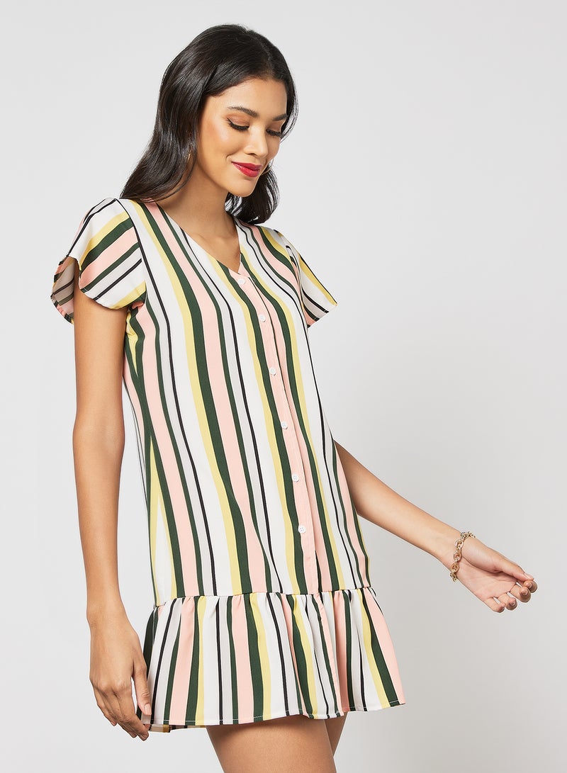 Aila Stripes Printed Ruffle Hem Mini Dress Multicolour  - Image 4