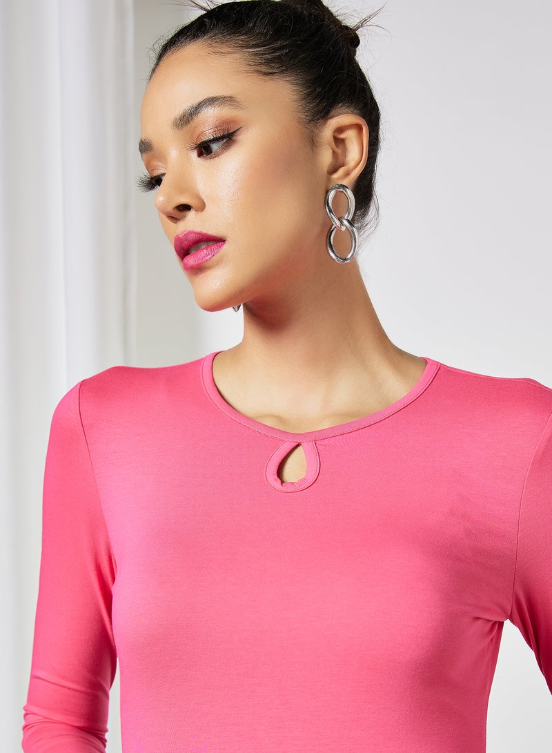 Aila - Women's Casul Keyhole Neck Long Sleeve Bodycon Mini Knit Dress Red - Image 1