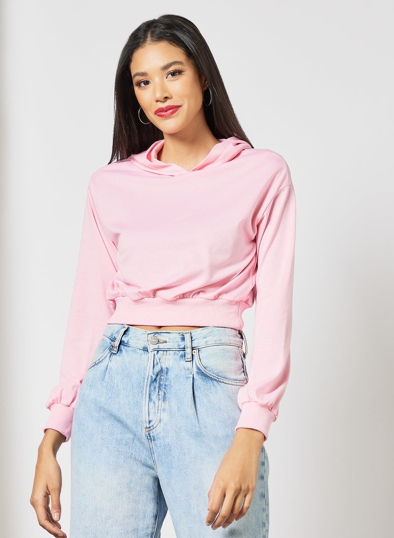 Aila - Solid Design Casual Wear Long Sleeve Hoody Pink - Image 1