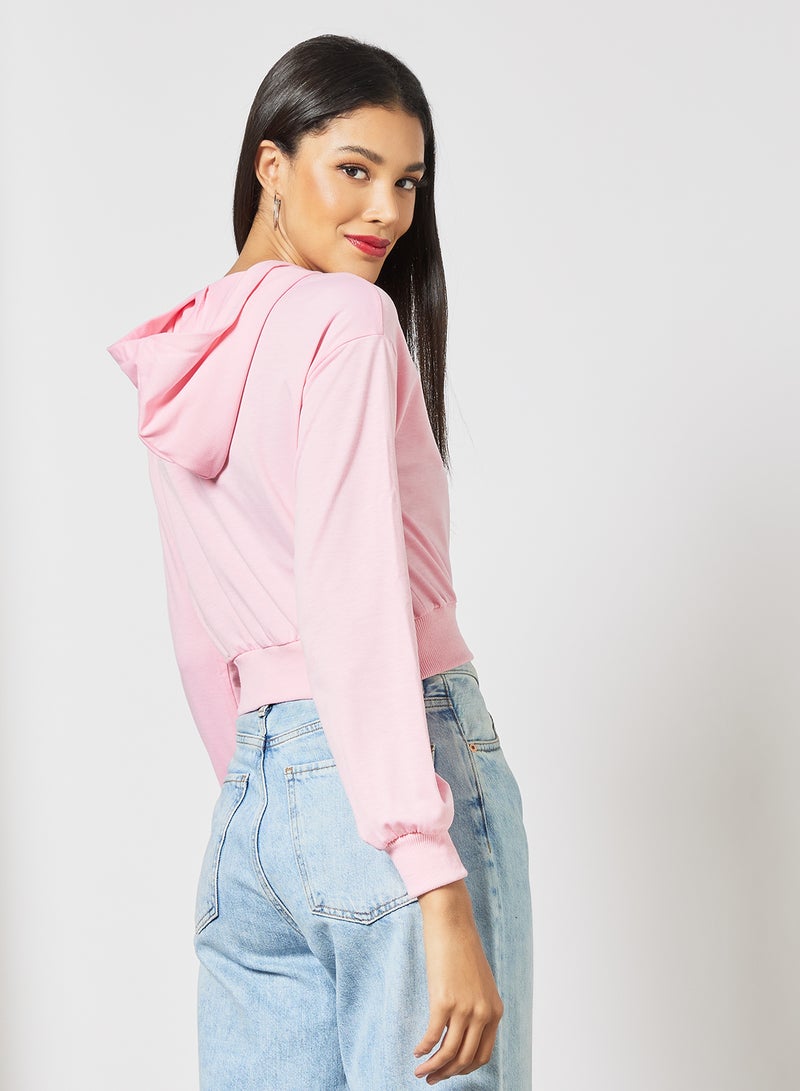 Aila - Solid Design Casual Wear Long Sleeve Hoody Pink - Image 1