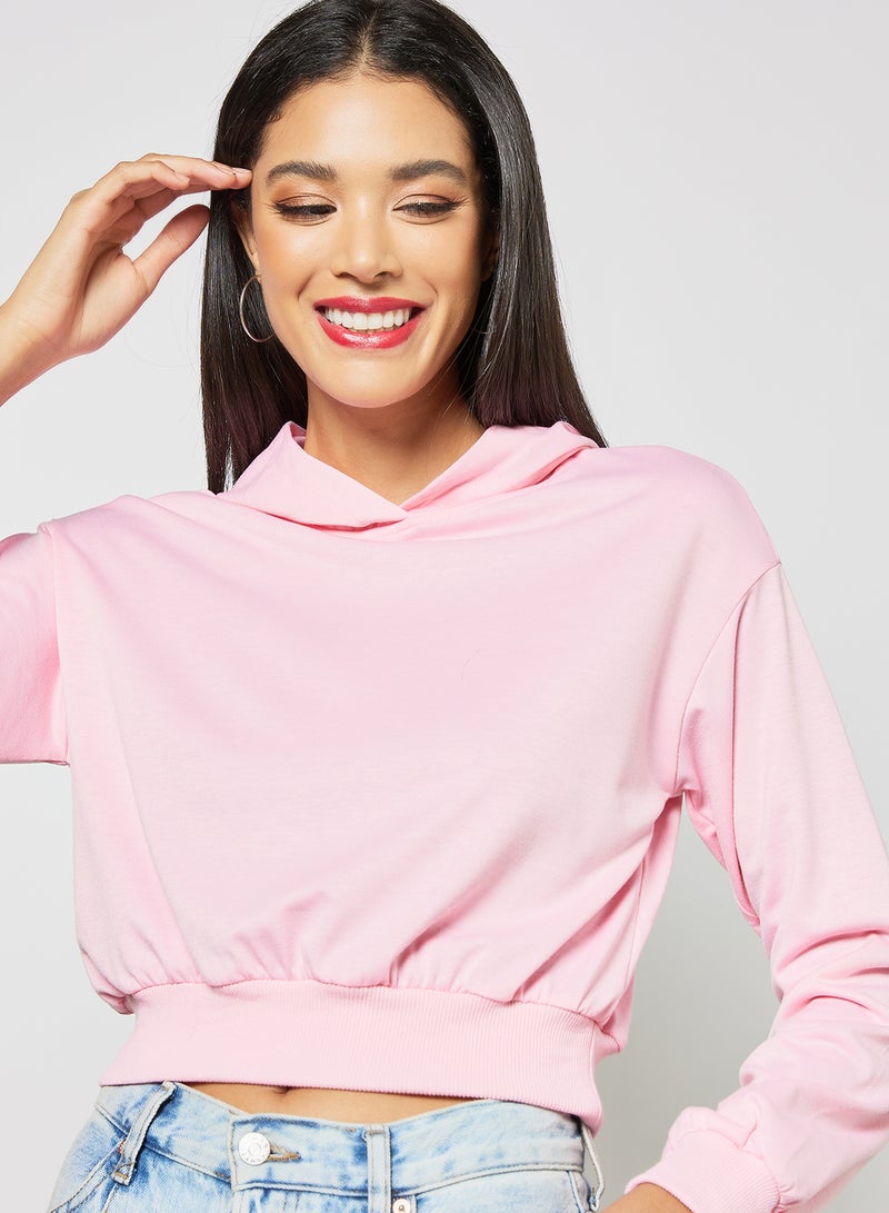 Aila - Solid Design Casual Wear Long Sleeve Hoody Pink - Image 1
