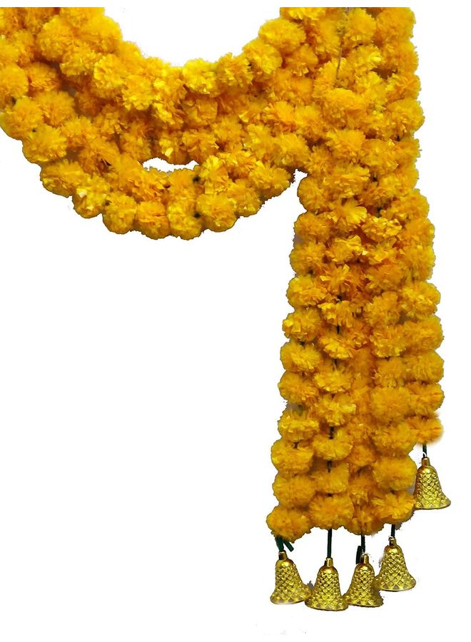 مجموعة خيوط صناعية على شكل زهرة ماريجولد مع جرس مكونة من 5 قطع. برتقالي فاتح 56بوصة - Image 1