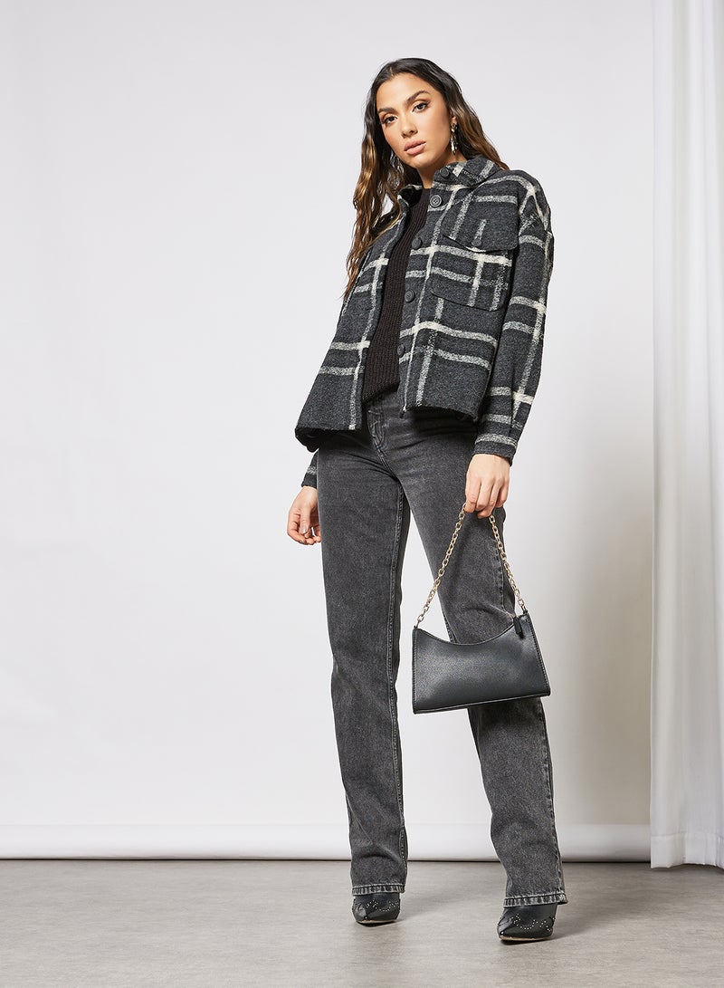 VERO MODA - Checkered Button Down Jacket Grey - Image 1