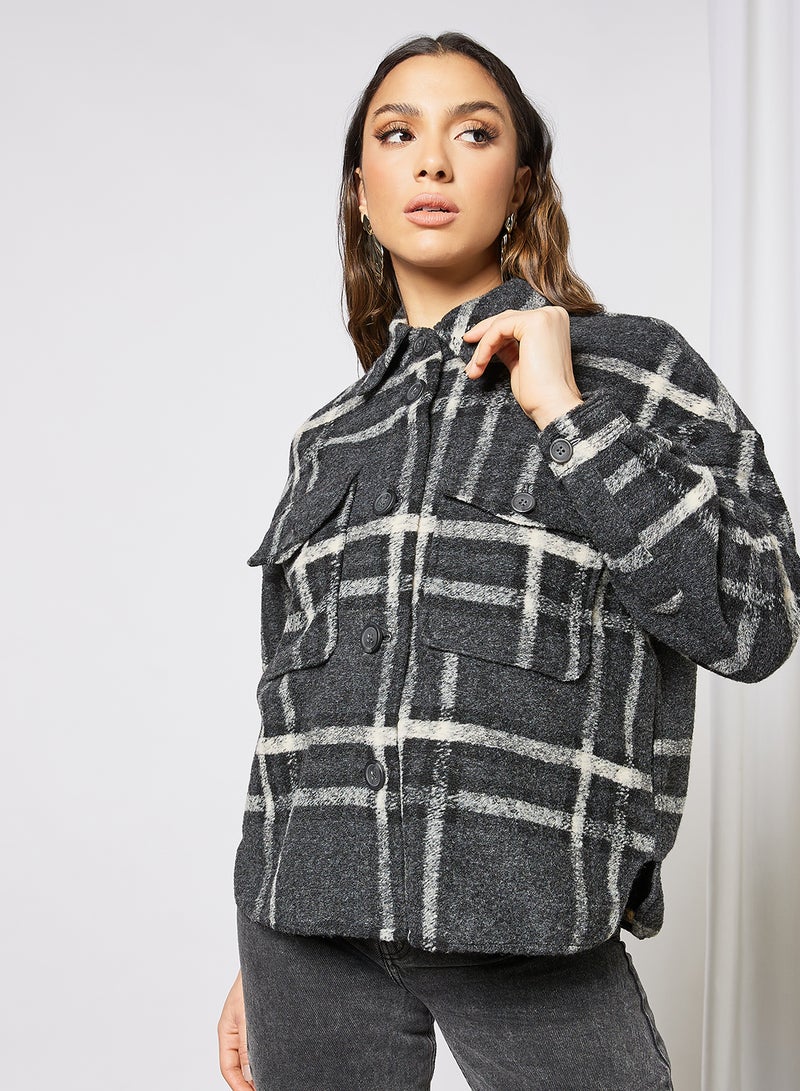 VERO MODA - Checkered Button Down Jacket Grey - Image 1