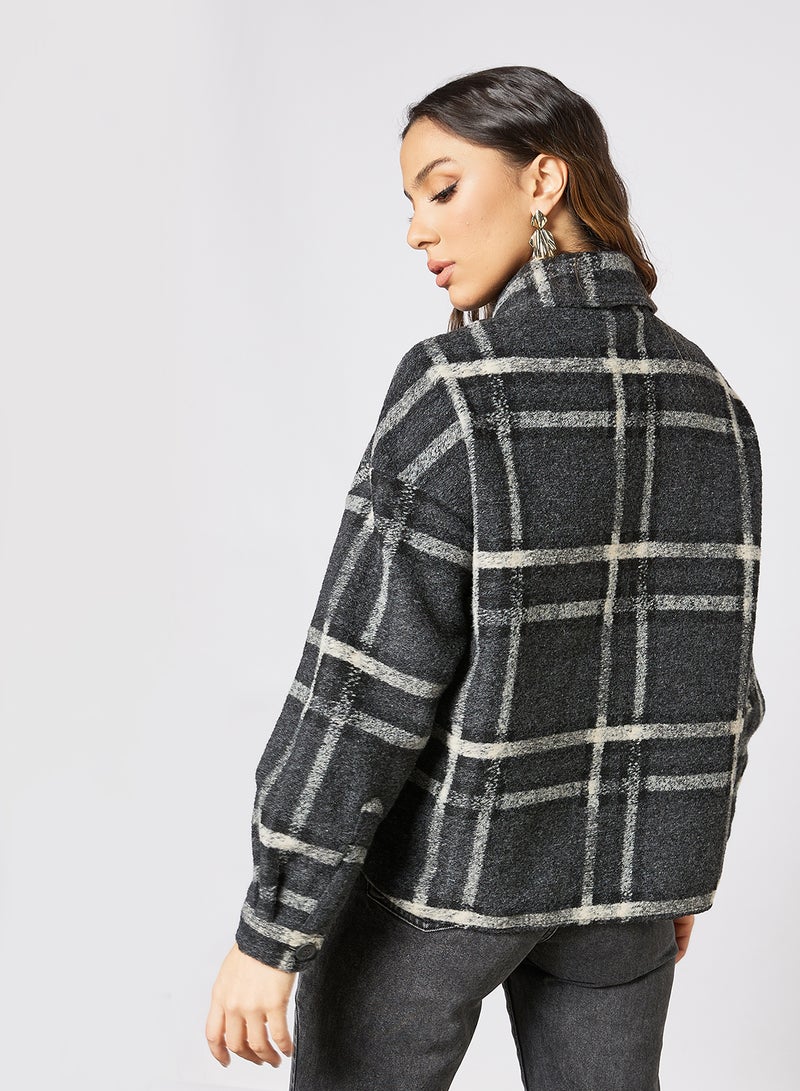 VERO MODA - Checkered Button Down Jacket Grey - Image 1