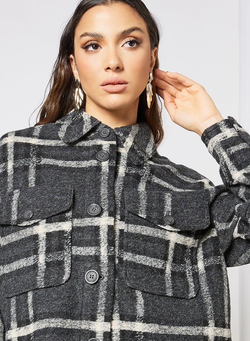 VERO MODA - Checkered Button Down Jacket Grey - Image 1
