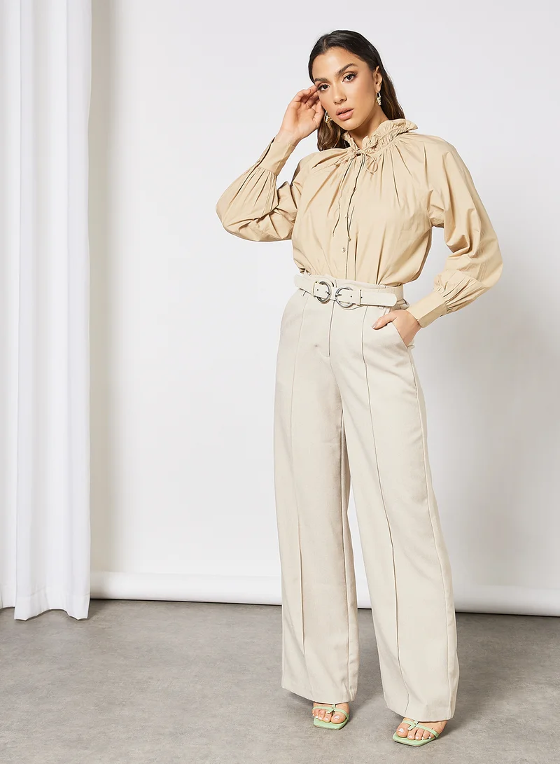 VERO MODA Tie Neck Blouse Beige