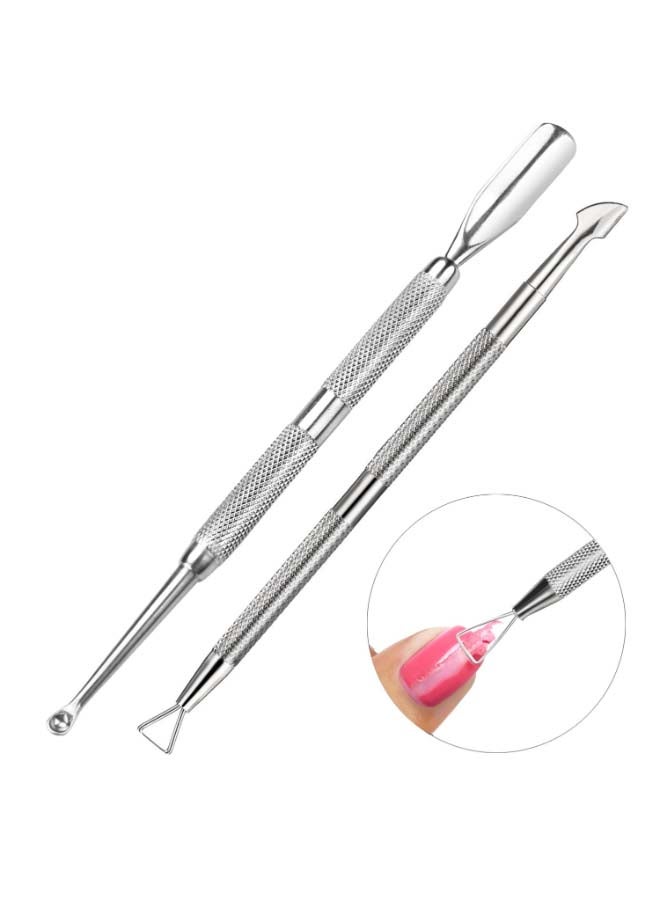 Stainless Steel Cuticle Pusher With Spoon Shaped Cleaner Silver - v1634901883/N30480222A_2