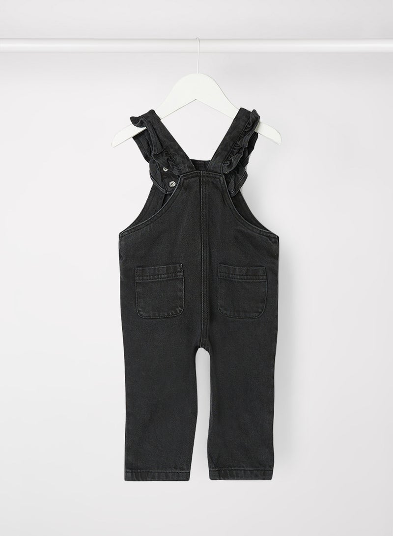 MANGO - Baby Girls Denim Dungarees Black - Image 1