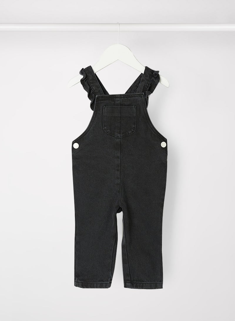 MANGO - Baby Girls Denim Dungarees Black - Image 1