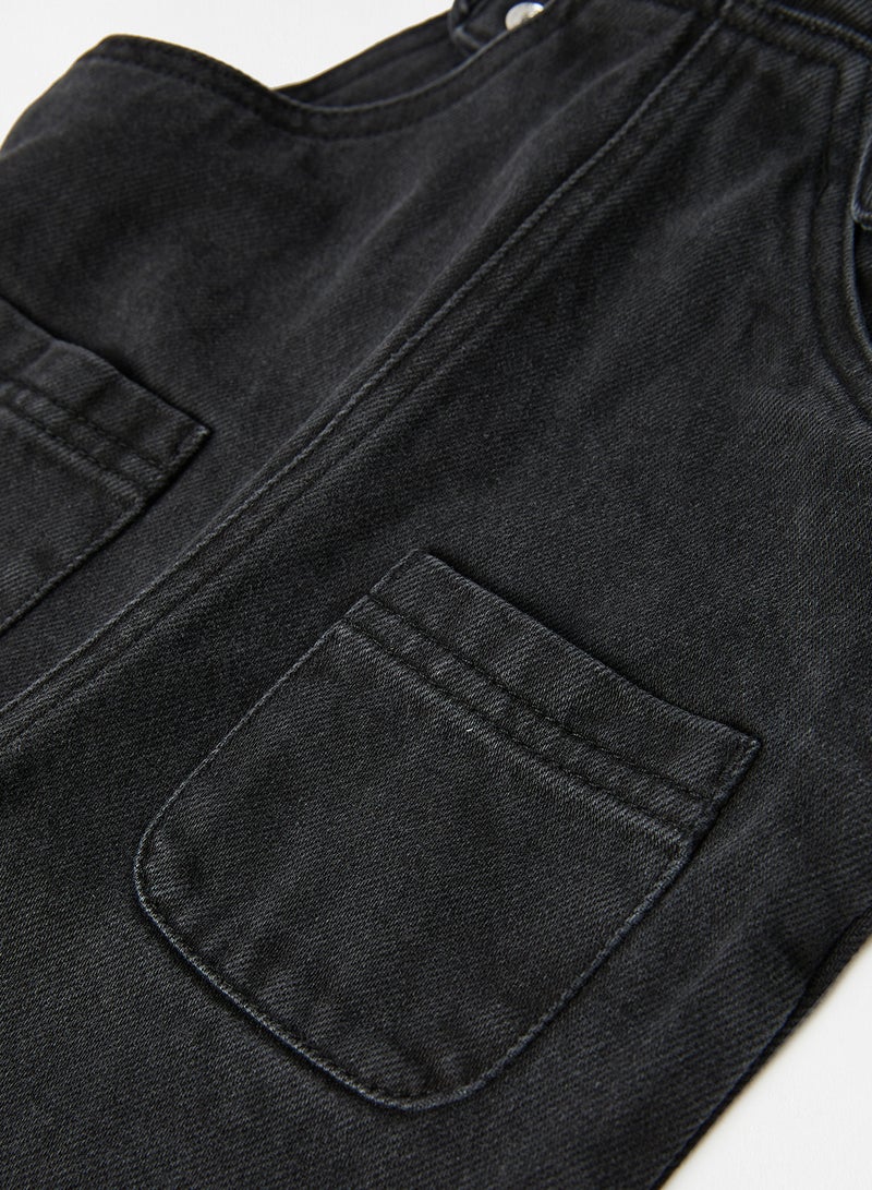 MANGO - Baby Girls Denim Dungarees Black - Image 1