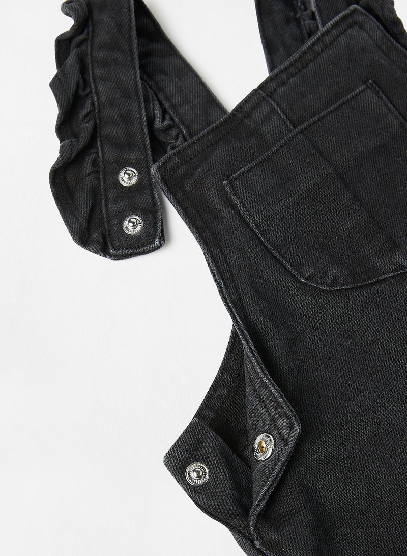 MANGO - Baby Girls Denim Dungarees Black - Image 1