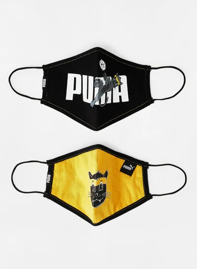 PUMA Kids Animals Face Mask (Pack of 2) Black/Yellow