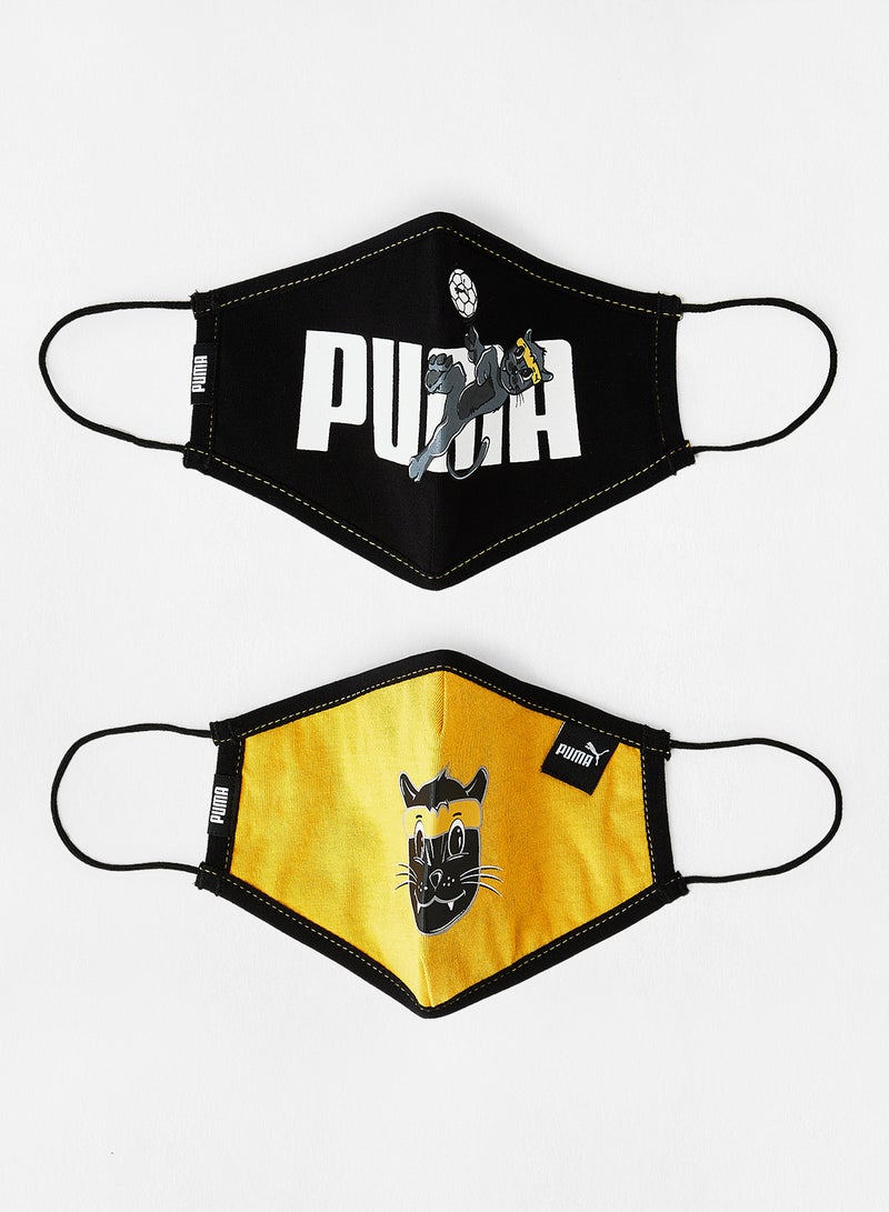 PUMA - Kids Animals Face Mask (Pack of 2) Black/Yellow - Image 1