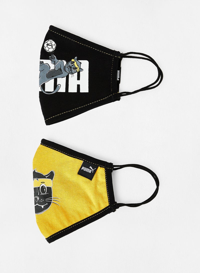 PUMA - Kids Animals Face Mask (Pack of 2) Black/Yellow - Image 1