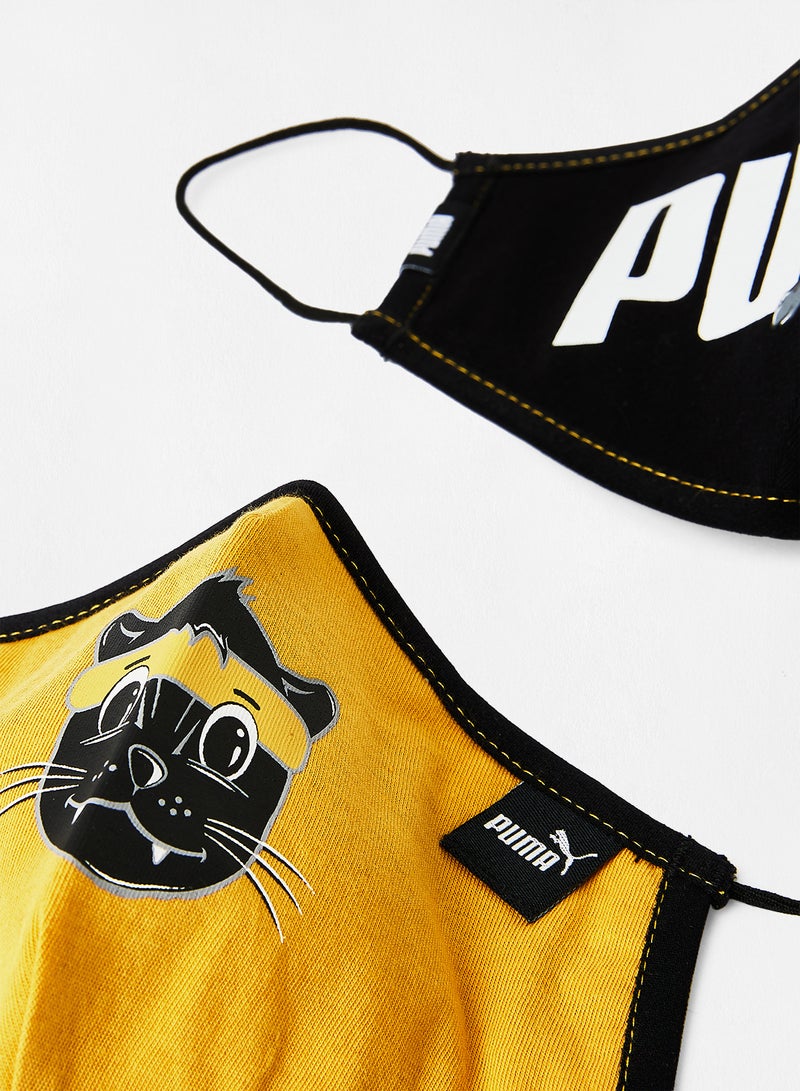 PUMA - Kids Animals Face Mask (Pack of 2) Black/Yellow - Image 1