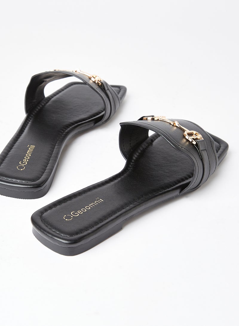 Geoomnii - Comfortable Footbed Trendy Flat Sandals Brooks Black - Image 1