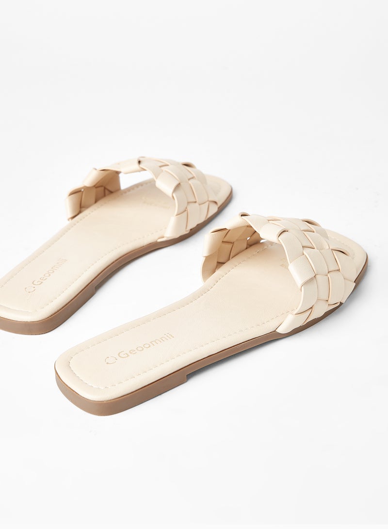 Geoomnii - Comfortable Footbed Trendy Flat Sandals Benzi Beige - Image 1