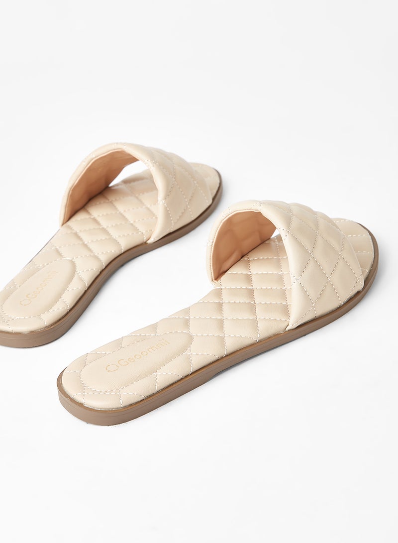 Geoomnii - Comfortable Footbed Trendy Flat Sandals Ruse Beige - Image 1