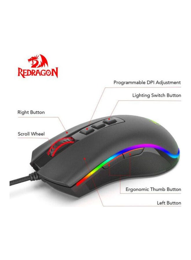 M711 Cobra Gaming Mouse with 16.8 Million RGB Color Backlit, 12,400 DPI Adjustable, Comfortable Grip, 8 Programmable Buttons, Black
