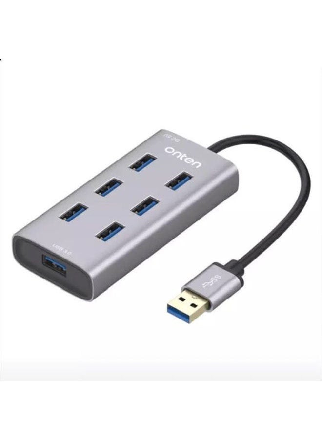 onten - Usb 3.0 To 7 Port Usb 3.0 Hub Docking Station ,Usb Power Adapter For Imac & Notebook Silver - Image 1