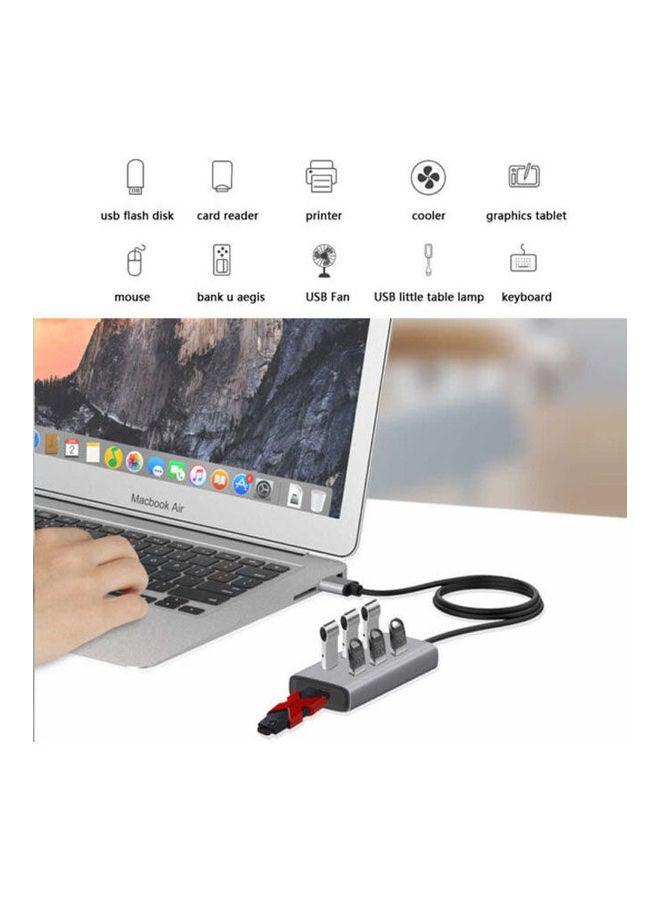 onten - Usb 3.0 To 7 Port Usb 3.0 Hub Docking Station ,Usb Power Adapter For Imac & Notebook Silver - Image 1