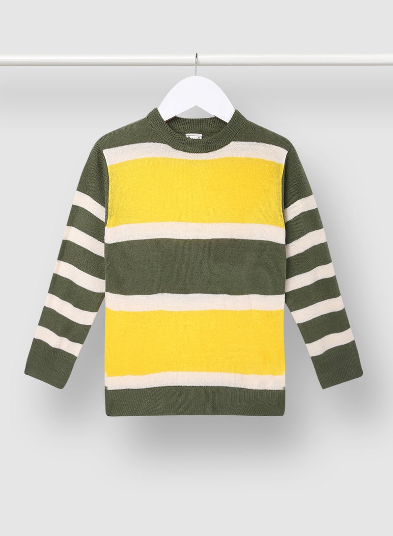NEON Colourblock Pattern Crew Neck Sweater Green/White/Yellow  - Image 1