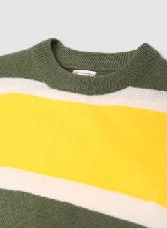 NEON Colourblock Pattern Crew Neck Sweater Green/White/Yellow  - Image 3