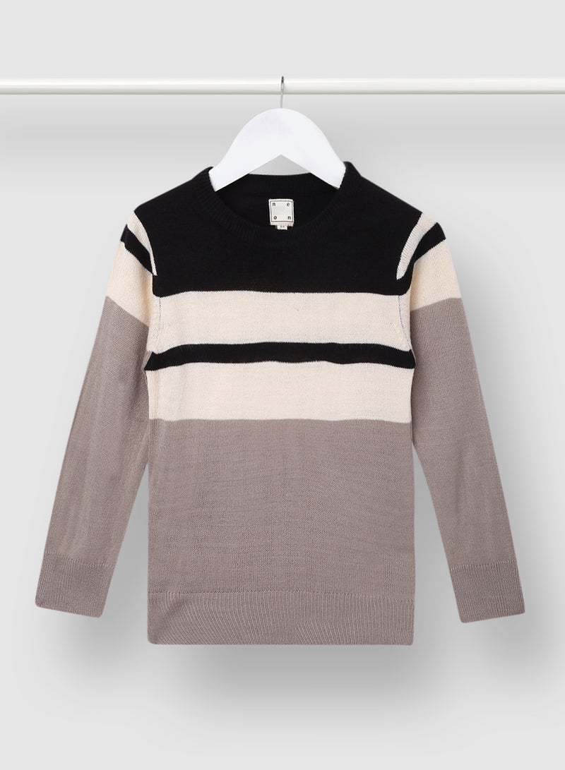 NEON Boys Round Neck Long Sleeve Sweater Black/White/Grey  - Image 1