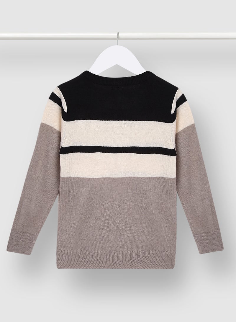 NEON Boys Round Neck Long Sleeve Sweater Black/White/Grey  - Image 2