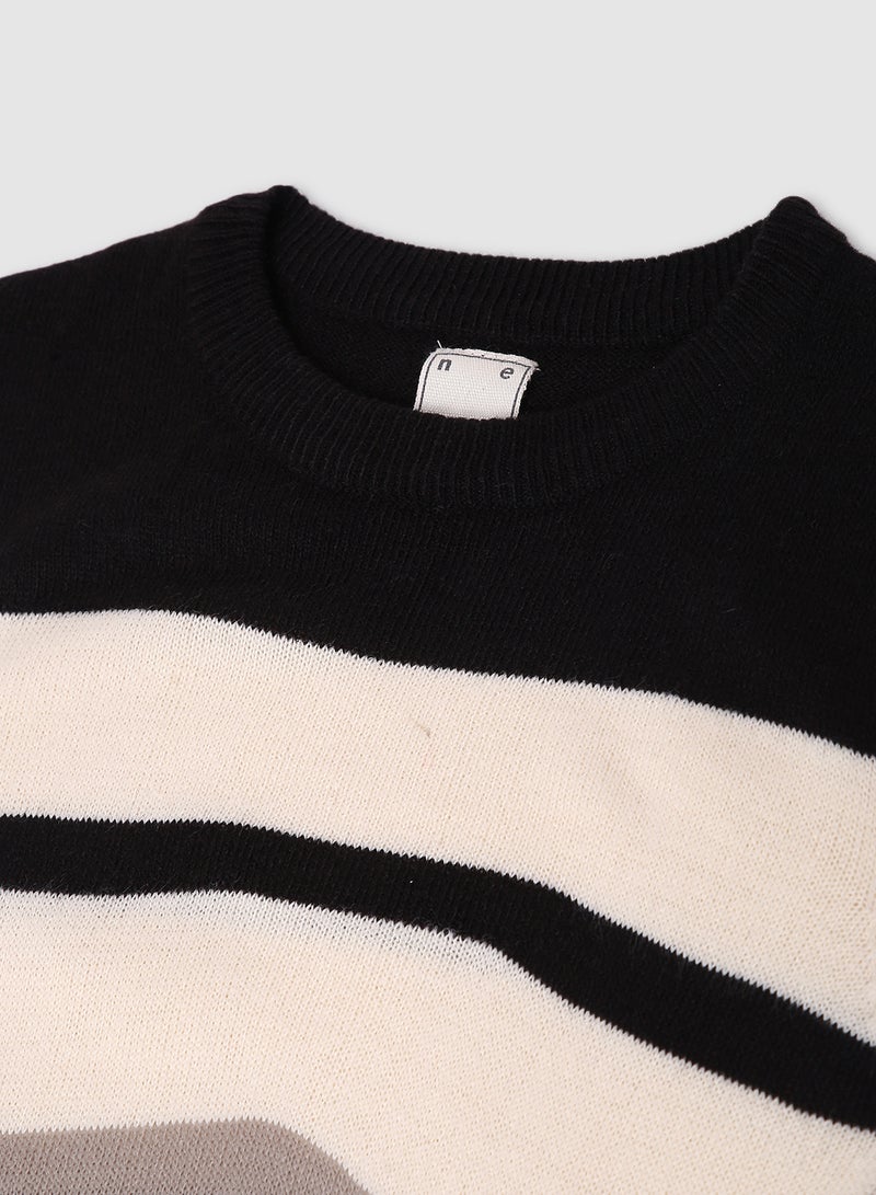 NEON Boys Round Neck Long Sleeve Sweater Black/White/Grey  - Image 3