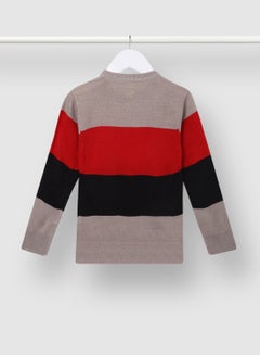 NEON Colourblock Pattern Crew Neck Sweater Grey/Red/Black  - Image 2
