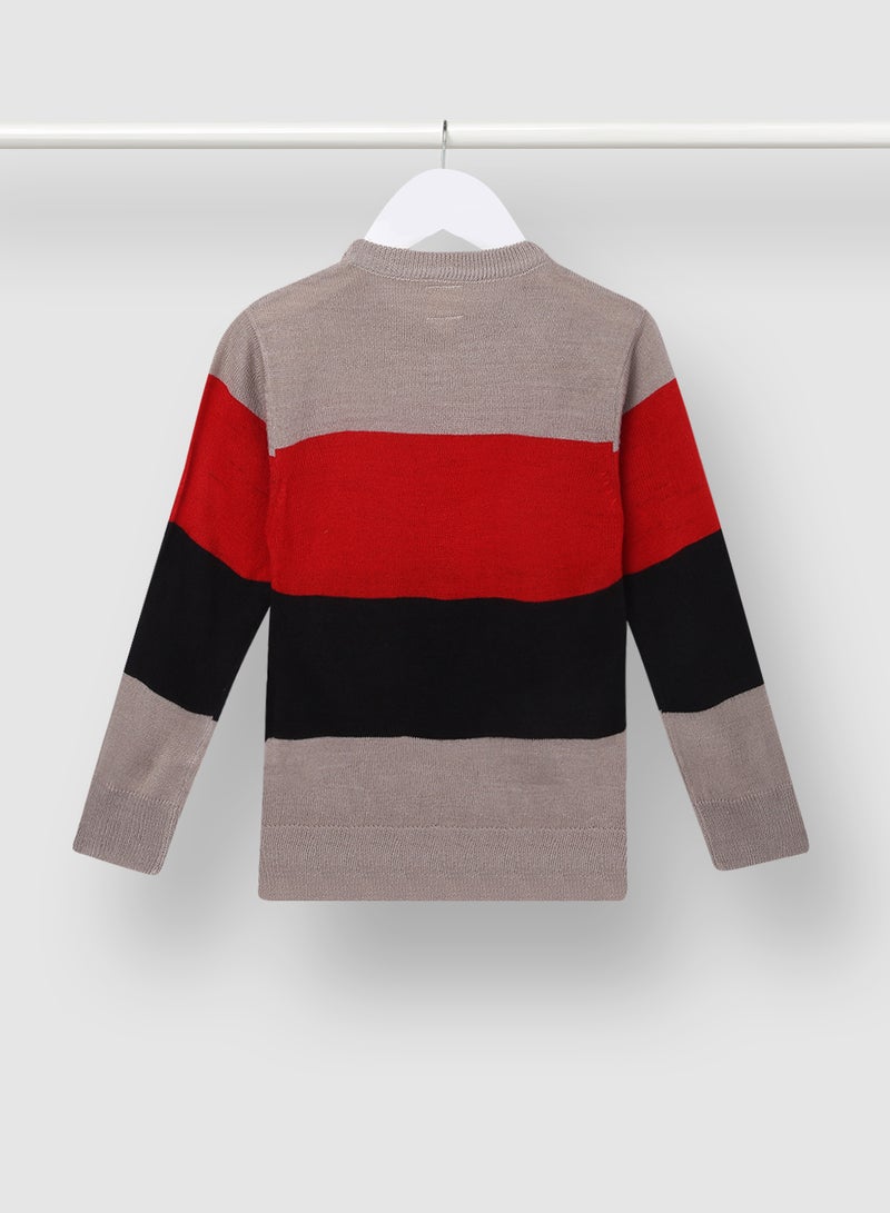 NEON Colourblock Pattern Crew Neck Sweater Grey/Red/Black  - Image 2