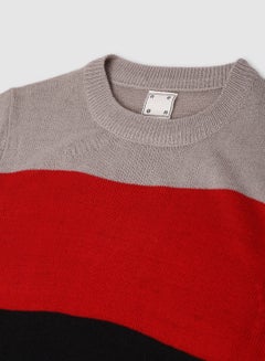 NEON Colourblock Pattern Crew Neck Sweater Grey/Red/Black  - Image 3