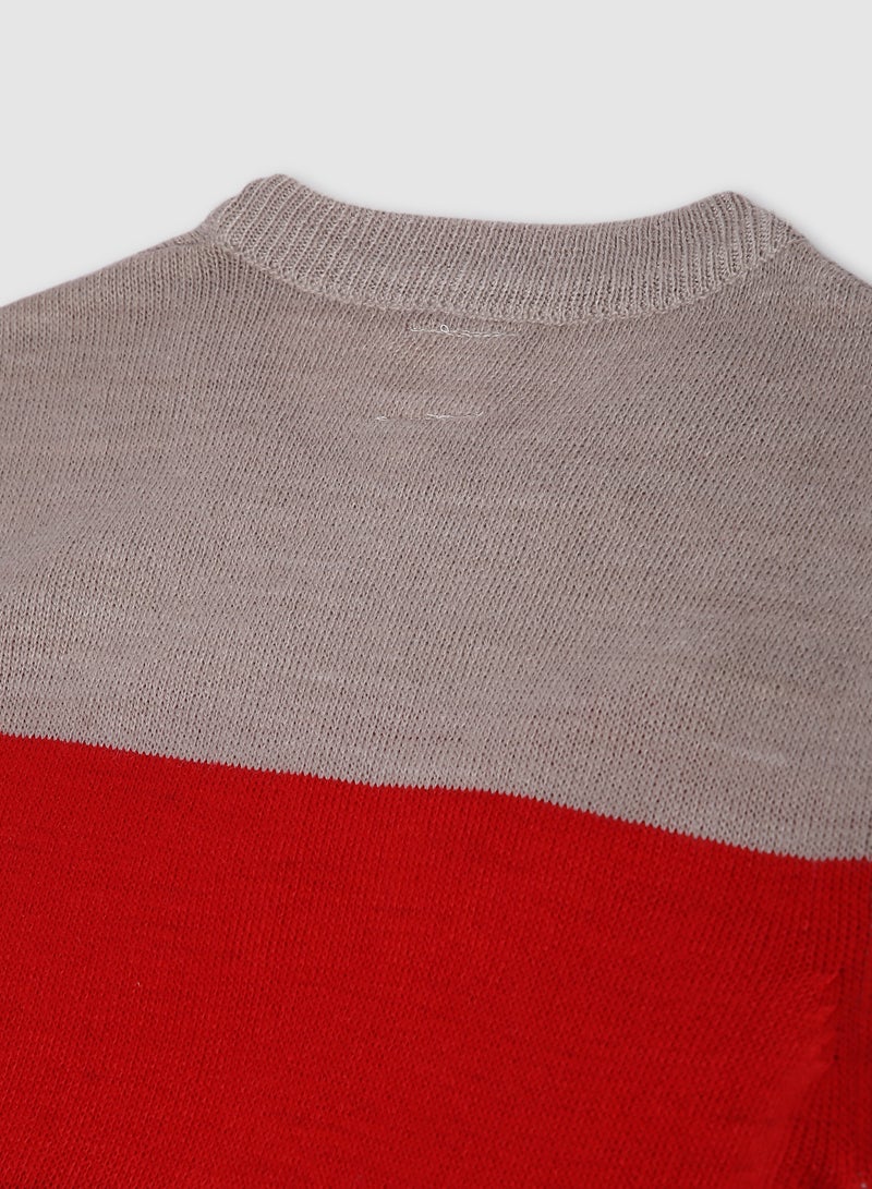 NEON Colourblock Pattern Crew Neck Sweater Grey/Red/Black  - Image 4