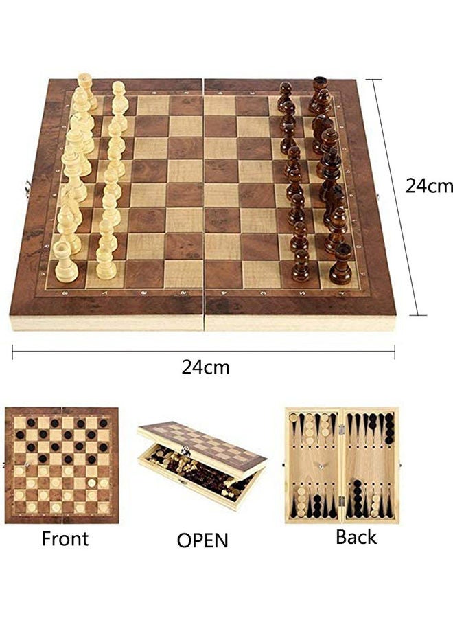 MissTiara - 3-In-1 Foldable Backgammon Checkers Chess Set 2 Players - Image 1