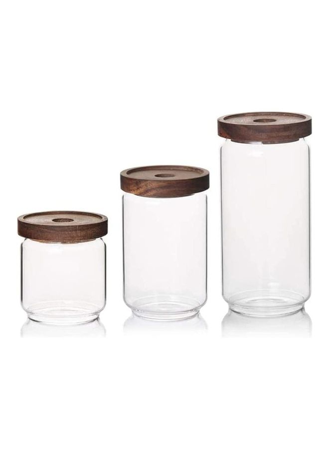 فوفو طقم مرطبانات زجاجية لتخزين الطعام مع غطاء خشبي مكون من 3 قطع شفاف 950ملليلتر - Image 1