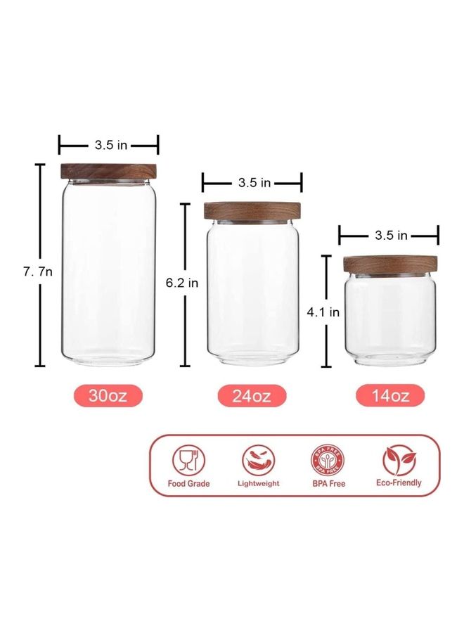 فوفو طقم مرطبانات زجاجية لتخزين الطعام مع غطاء خشبي مكون من 3 قطع شفاف 950ملليلتر - Image 2