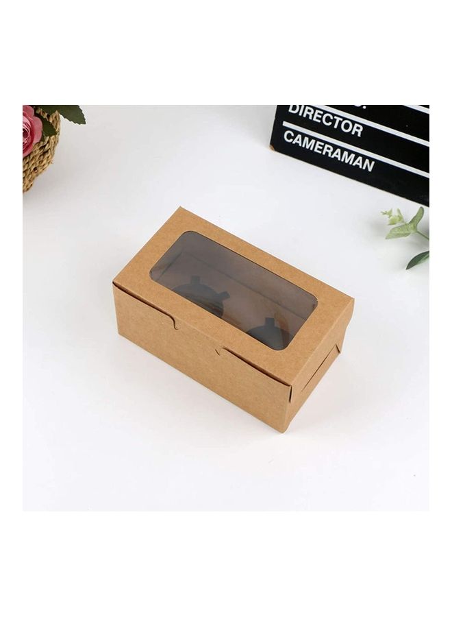 FUFU 12-Piece 2-Cavities  Kraft Paper Cupcake Box With Inserts Brown/Clear 16cm - Image 1