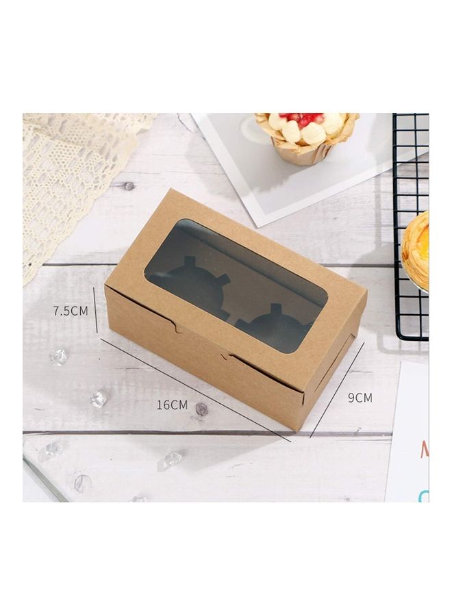 FUFU 12-Piece 2-Cavities  Kraft Paper Cupcake Box With Inserts Brown/Clear 16cm - Image 2