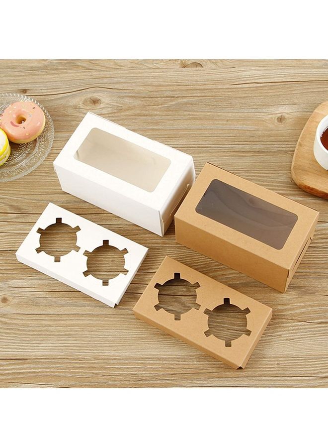 FUFU 12-Piece 2-Cavities  Kraft Paper Cupcake Box With Inserts Brown/Clear 16cm - Image 3
