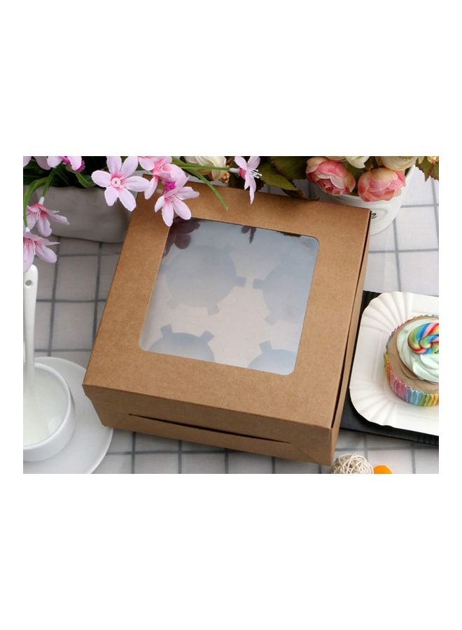 فوفو طقم علب كب كيك من ورق كرافت ب4 فتحات مع حشوات من 12 قطعة بني / شفاف 16سم - Image 1