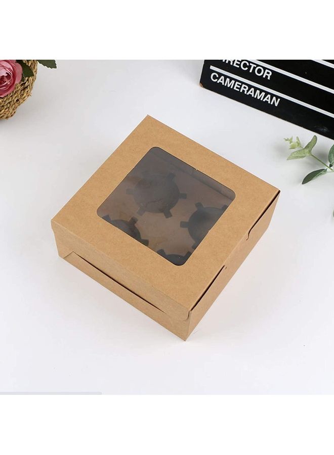 فوفو طقم علب كب كيك من ورق كرافت ب4 فتحات مع حشوات من 12 قطعة بني / شفاف 16سم - Image 2