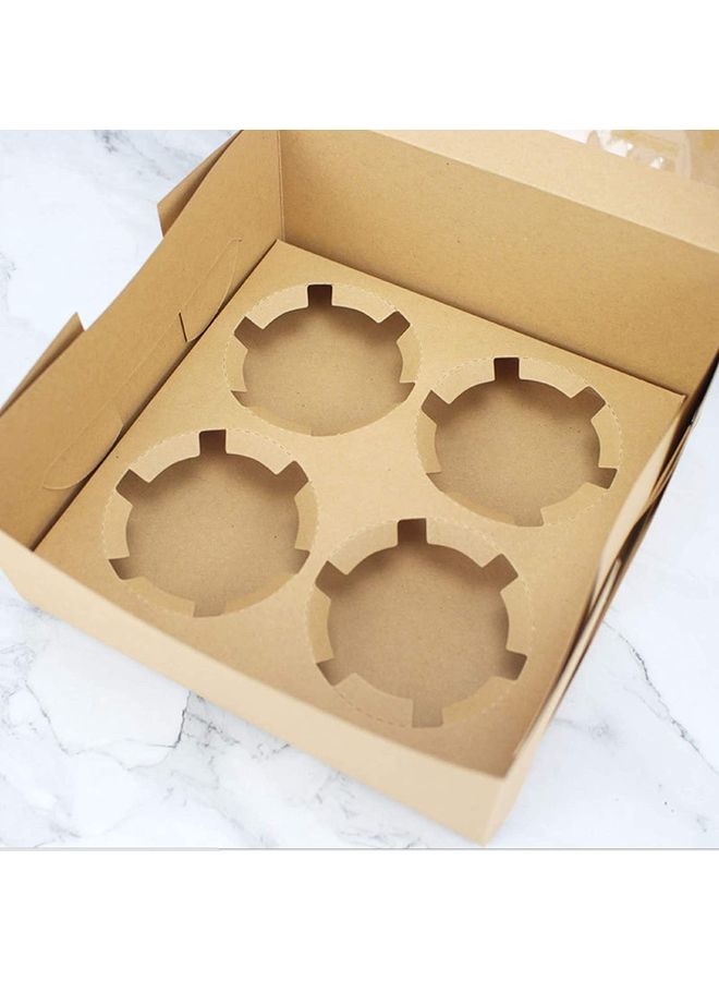 فوفو طقم علب كب كيك من ورق كرافت ب4 فتحات مع حشوات من 12 قطعة بني / شفاف 16سم - Image 3