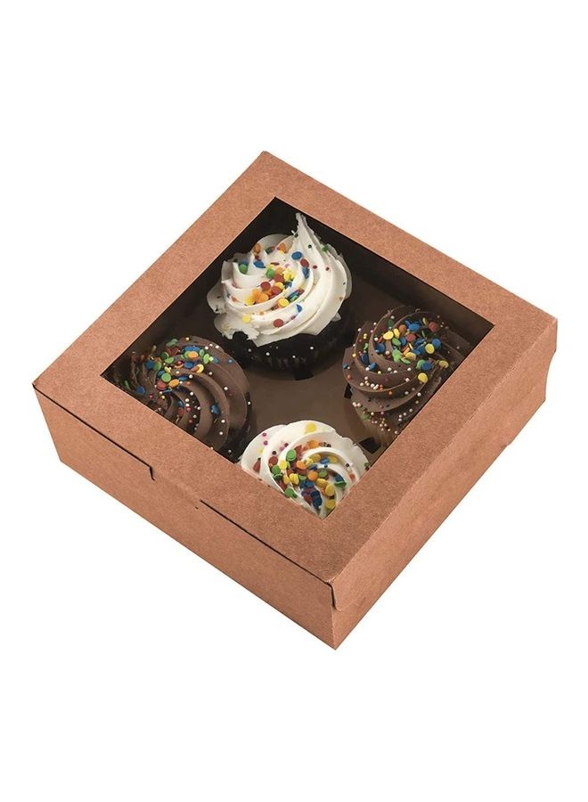 فوفو طقم علب كب كيك من ورق كرافت ب4 فتحات مع حشوات من 12 قطعة بني / شفاف 16سم - Image 4