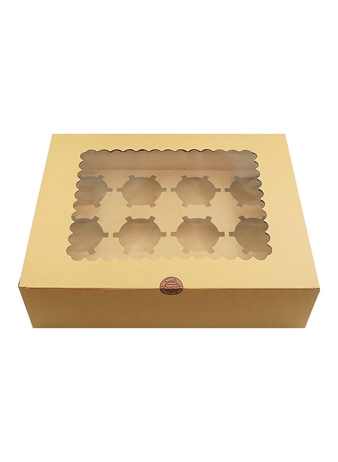 فوفو طقم علب كب كيك من ورق كرافت ب12 فتحة مع حشوات من 12 قطعة بني/شفاف 32.5سم - Image 1