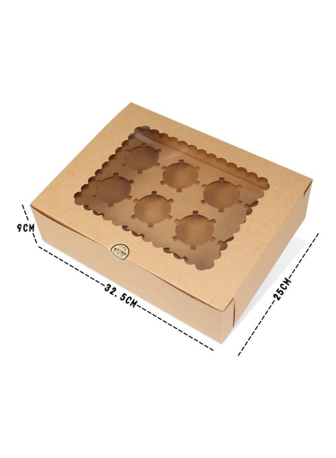 فوفو طقم علب كب كيك من ورق كرافت ب12 فتحة مع حشوات من 12 قطعة بني/شفاف 32.5سم - Image 2