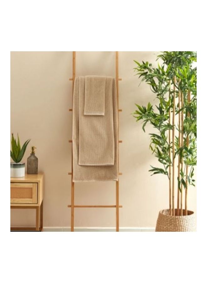 3-Piece Ribbed Cotton Towel Set Includes 1xBath Towel 130x70 cm, 1xHand Towel 90x50 cm, 1xGuest Towel 50x30 cm Beige  - Image 1