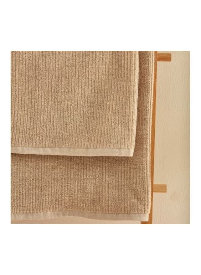 3-Piece Ribbed Cotton Towel Set Includes 1xBath Towel 130x70 cm, 1xHand Towel 90x50 cm, 1xGuest Towel 50x30 cm Beige  - Image 2